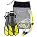 Seavenger Diving Dry Top Snorkel Set with Trek Fin, Single Lens Mask and Gear Bag, S/M - Size 4.5 to 8.5, Gray/Neon Yellow