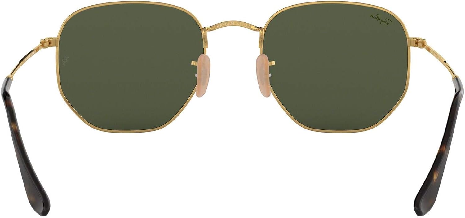Ray-Ban RB3548N Flat Lens Hexagonal Sunglasses, Gold/Green, 54 mm: Shoes