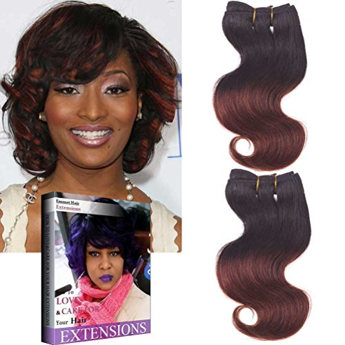 Emmet Brazilian Hair Extension Ombre Color Hair Can be Dyed and Permed Body Wave Easy Installing&Sewing 8Inch Short Size 100% Human Hair Weave 2PCS/Lot 50g/Piece, with Hair Care Ebook(1B#/33#)