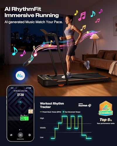 UREVO Strol 2E Smart 2-in-1 Folding Treadmill, Compact Walking Pad with Safety Handle, Plug and Play, Dual LED Display, Workout APP, Walking or Running for Home Office, Remote Included