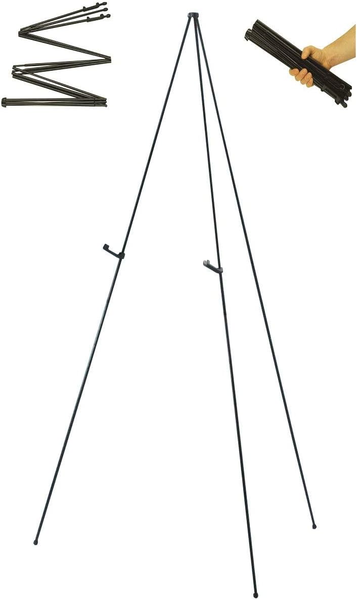 Folding Instant Display Easel, 66" Tall Floor Poster Easel, Black Steel Metal Telescoping Easel, Easy Assembly