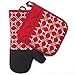 Heat Resistant Hot Oven Mitts & Pot Holders for Kitchen Set with Cotton Neoprene Silicone Non-Slip Grip Set of 2, Oven Gloves for BBQ Cooking Baking, Grilling, Machine Washable (Red Neoprene)
