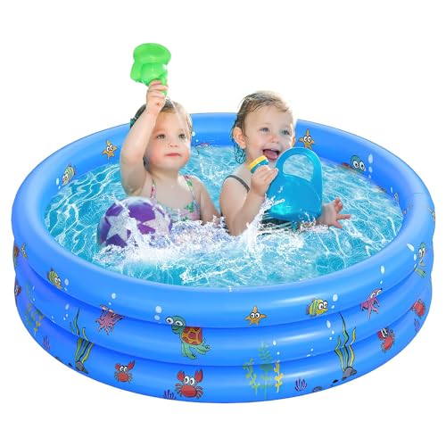 Dhqkqg Round Inflatable Pool, 100 x 35 cm Inflatable Paddling Pool, Round Paddling Pool, Inflatable Pool for Toddlers, Portable Paddling Pool for Indoor and Outdoor Yard (Blue)