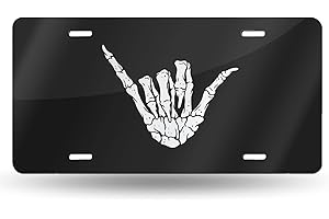 FeHuew Hang Loose Sign Skeleton Hand License Plate Front Car Decorative Novelty Auto Plate Car Tag Vanity Gift Metal Aluminum Plate for Women/Man 12x6 inch Wall Decor