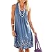 AELSON Womens Summer Casual Sleeveless Mini Printed Vest Dresses,Blue,X-Large