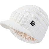 Hat Hut Beanie Hats for Women Men Satin Lined Winter Hats for Women Slouchy Beanies Satin Lined Beanie with Brim Visor