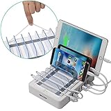 IMLEZON 7-Port USB Charging Station for Multiple Devices With Cable Management System (White, Short Cables NOT included)