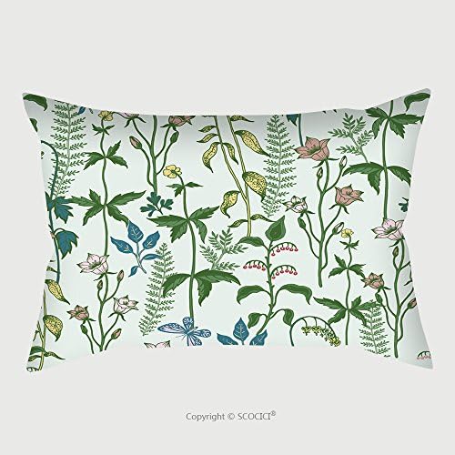 Custom Satin Pillowcase Protector Wild Flowers With Leaves And Butterflies On A Green Background Vector 507420349 Pillow Case Covers Decorative