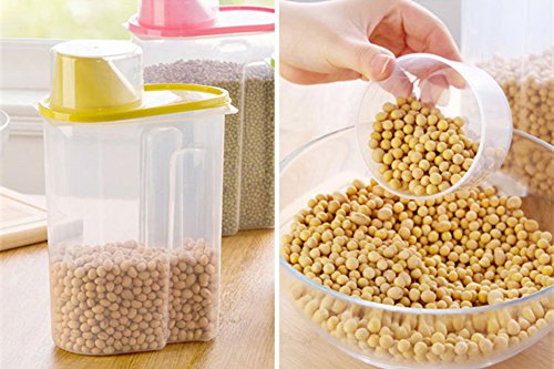 PISSION Pet Food Storage Container with Graduated Cup and Seal Buckles Food Dispenser for Dogs Cats (Yellow)
