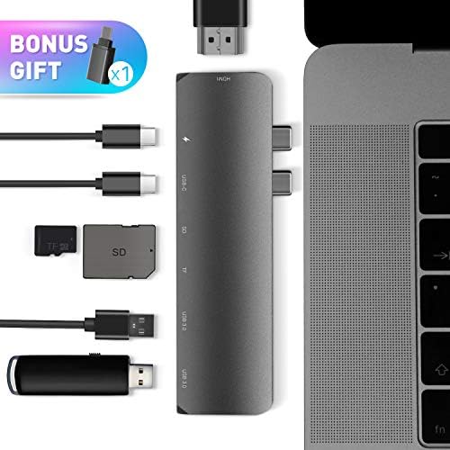 Microware USB C Hub Adapter Compatible with 2016/2017/2018 MacBook Pro 13'' 15'', Dual USB Type C Docking Station with Thunderbolt 3, USB C PD, 4K HDMI, 2 USB 3.0 Ports, MicroSD/SD Card Reader