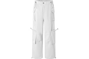 Cromoncent Girls' Multi-Pocket Cargo Pants Drawstring Streetwear Pants, 3-14 Years