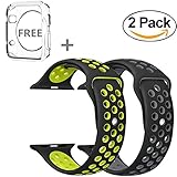 Apple Watch Band 42MM, JINGCI Sport Silicone Wristband Replacement Strap with Adjustable Buckle and Quick Release for Apple Watch Nike+ Series 3/2/1/Edition,2 Pack(42MM-black/gray+black/yellow)