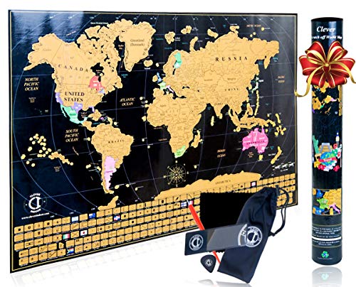 Scratch Off Map of The World Poster - Travel Map Tracker with US States
Outlined and Country Flags, Bright and Vibrant Colors. Perfect Gift for
Travelers. Includes Scratcher Tools. by Clever Indoor.