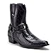Jazame Cowboy Boots for Men Western Style Ankle High Motorcycle Riding Pointy Toe Moto Dress Boot Belt Buckle Faux Snake Skin Chain Accent Botas Vaqueras para Hombre, Black, Size 7.5