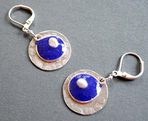 womens light weight silver tonelarge cobalt resin and pearl lever back earrings