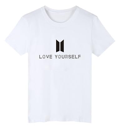 SIMYJOY Pärchen Hip Pop Pullover Love Yourself BTS Fans T-Shirt Cool KPOP Rundhals Kurzarm Tops für Liebespaar Männer Damen T