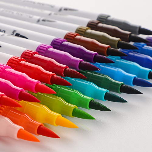 Colouring Pens for Adults and Kids, bedee 48 Colours Dual Tip Brush Pens Set - Felt Brush Tip & Finelines Tip, Art Watercolour Markers Pen for Colouring Books, Drawing, Painting, Bullet Journal