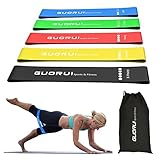 GUORUI Exercise Resistance Loop Bands Set of 5, Best Stretch Bands from Premium Natural Latex, for Workouts or Physical Therapy with Carry Bag and Practice manual