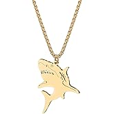 LONYOO Cool Shark Necklace Stainless Steel 18K Gold Plated Jewelry Ocean Animals Gold Pendant Necklaces Shark Gifts for Women Mom