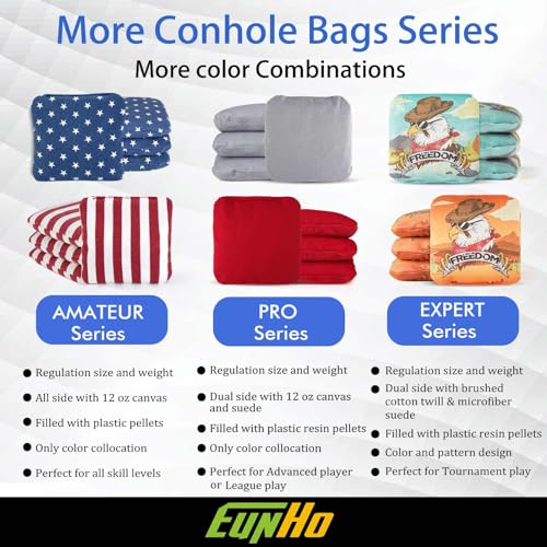 EunHo Cornhole Bean Bags Set of 8 Weather Resistant & Regulation Professional Size/Weight for Cornhole Games with Carry Bag