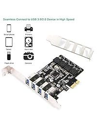 FebSmart PCIE - Tarjeta USB 3.0 de 4 puertos para Windows Server XP 7 Vista 8 8.1 (10 (32 64 bits) PCs (velocidad de transferencia de datos de 5 Gbps)