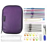 Mixed Aluminum Handle Crochet Hook Knitting Knit Needle Weave Yarn Set Full Kit,Crocheting Kits with PU Case