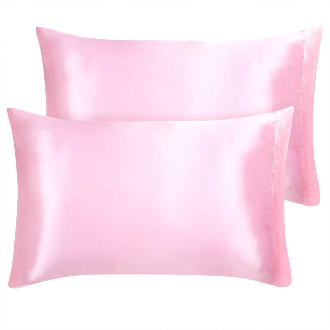 sourcing map Satin Pillowcases for Hair and Skin 2 Pack, Silky Pillow Case Set Breathable Wrinkle Resistance Housewife Pillow Cover with Envelope Closure Pink 50 x 75cm