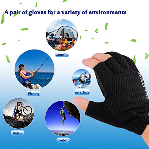 Elegant Choise Fishing Gloves, Boating Fish Gloves with 3 Fingerless Non-slip Breathable Sun Protection Gloves for Fishing,Hiking,Riding,Traveling (Black, L)