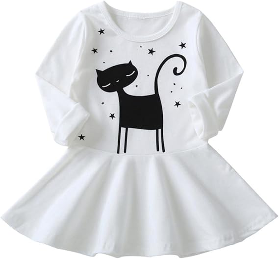 Amazon Co Jp Yeach 子供服 女の子80 130 1 5歳 子供 ロングスリーブ 漫画 猫 印刷 ドレス スカート 衣服 可愛い 超柔らかい 姫様 普段着 写真 人気 誕生日プレゼント 服 ファッション小物