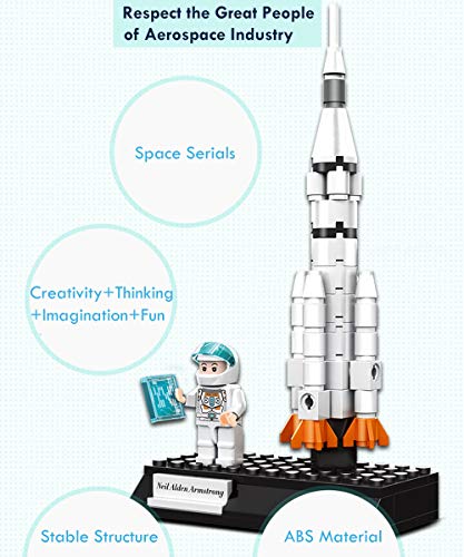 KWANITHINK Space Building Block Toys for Kids, 4 in 1 Space Construction Toys with Rocket, Satellite Lunar Lander and Astronaut, STEM Educational Toys for Boys and Girls