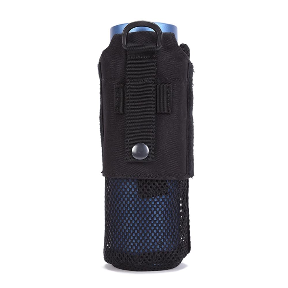 DONGKER Tactical Water Bottle Pouch,Molle Bottle Holder Adjustable Foldable Mesh Holder Bag for Hiking Running, Black