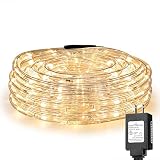 LE 33ft 240 LED Rope Light, Waterproof, Connectable, Low Voltage, Warm White, Indoor Outdoor Clear Tube Light Rope and String for Deck, Patio, Pool, Camping, Bedroom Decor, Landscape Lighting and More