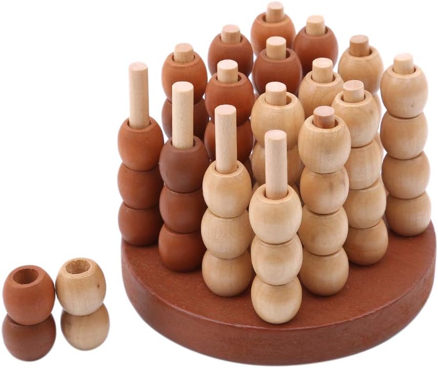 YESMAEA Natural Wood Chess Three-Dimensional Wooden Four Chess Spatial Thinking Games Educational Toy