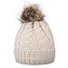 GRAMONI Women's Winter Ribbed Knit Faux Fur Pompoms Chunky Lined Beanie Hats for Christmas (Single-Cream)