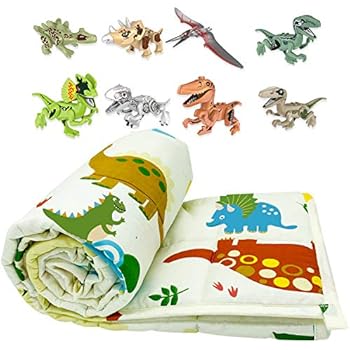 TerriTrophy Kids Weighted Blanket 5lbs,36 x 48inches, with Dinosaur Blocks, 100% Cotton Heavy Weighted Blanket for Kids and Toddlers Gift for Boys Girls Children