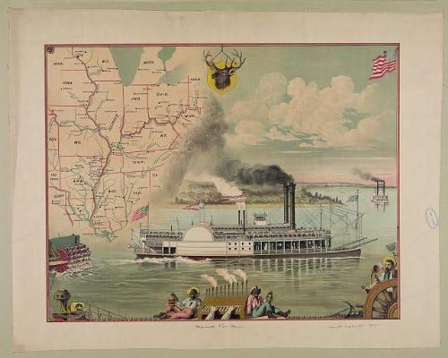 Photographs - INFINITE PHOTOGRAPHS Photo: Mississippi River Steamer,Elk,American Flag,Map,African Americans,Boat