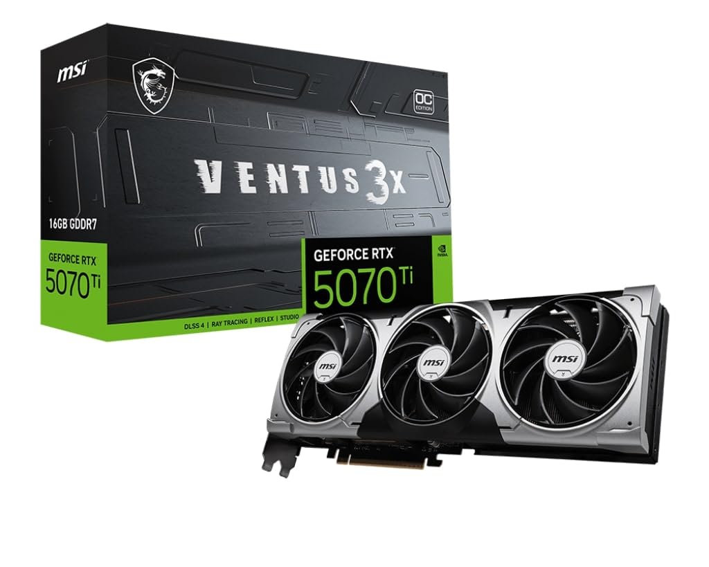 Photo 1 of MSI GeForce RTX 5070 Ti 16G Ventus 3X OC Graphics Card - RTX 5070 Ti GPU, 16GB GDDR7 (28Gbps/256-bit), PCIe 5.0 - Triple Fan Thermal Design (3 x TORX Fan 5.0) - HDMI 2.1b, DisplayPort 2.1b