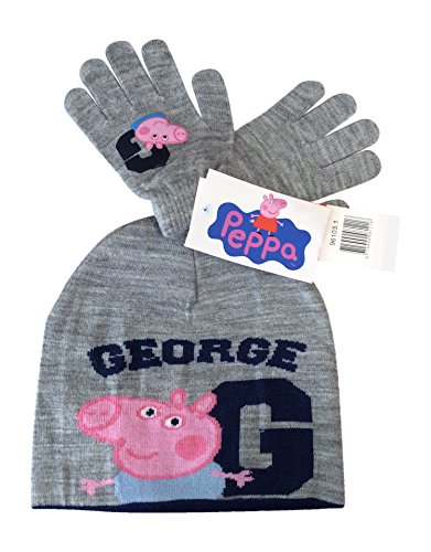 Peppa Pig Grey George Knitted Beanie Hat And Gloves Set