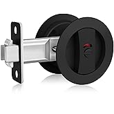 Round Pocket Door Lock with Color Coded Indicator,Privacy Matte Black Flush Pocket Door Hardware and Edge Handle- Fits 1.37" 