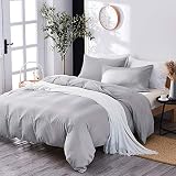 Marriarics 3 Piece Lightweight Duvet Cover Queen - Ultra Soft Washed Process Microfiber Gray Duvet Cover Set - Comforter Cover with Zipper Closure and 2 Pillow Shams(Gray, Queen)