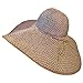 Luxury Divas Tan White 8" Wide Large Brim Straw Beach Sun Floppy Hat