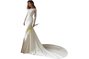 CANTCAULI Mermaid Wedding Dress Lace Appliques Slit Long Sleeves Bridal Dress