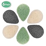 Konjac Face Sponge - 6 Pack Natural Facial Sponges (Pure Konjac, Green Tea and Activated Bamboo Charcoal) for Face Exfoliating, Gently Deep Pore Cleansing, Bath Sponges, Suit for All Skin Type