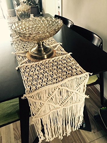 RISEON Bohemia Handmade Natural Macrame Table Runner, macrame table placement, Macrame table Centerpiece, Bed Runner Wedding Home Boho Decor (13.7"W x 59"L)