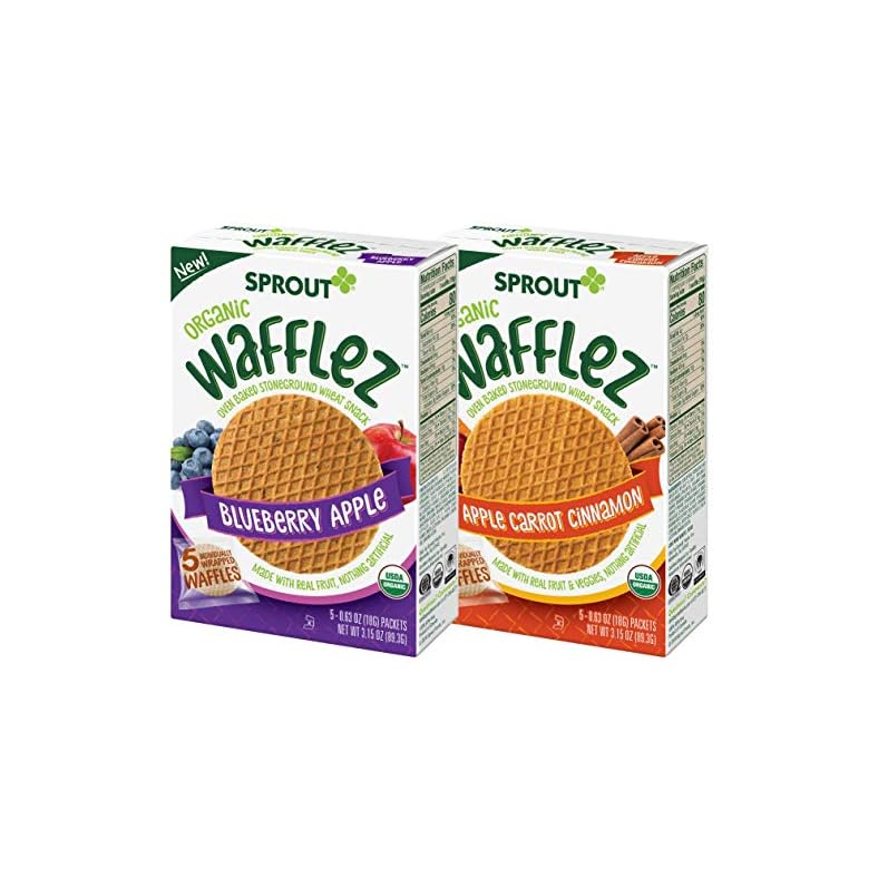 Sprout Organic Baby Food, Stage 4 Toddler Snacks, Blueberry Apple and Apple Cinnamon Wafflez Variety Pack, Single Serve…