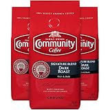 Community Coffee Signature Blend Dark Roast Premium Ground 12 Oz Bag (3 Pack), Full Body Rich Bold Taste, 100% Select Arabica Coffee Beans