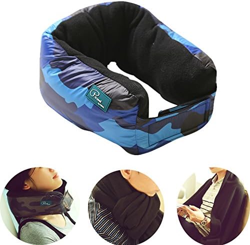 Egoelife Neck Pillow Scarf Shawl Three-in-one Multifunctional for Travel Airplane Train Car (Camouflage Blue)