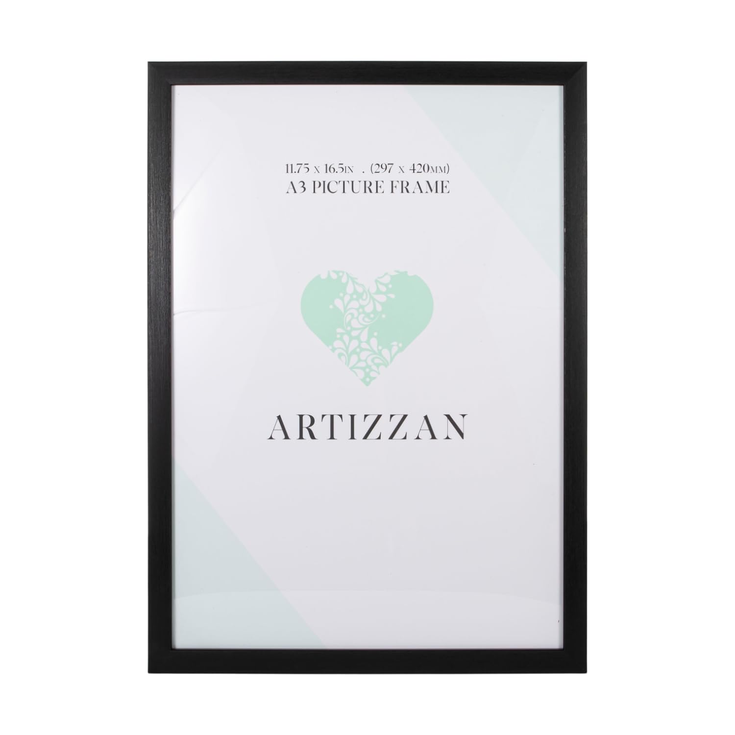 Happy Homewares Modern and Stylish Black Veneer Wood Effect Large Rectangular A3 Plastic Frame for Wall Hanging with Clear Acrylic Protection | 30cm x 42cm — image 1