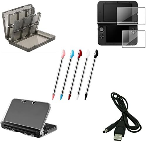 AWASA 5 IN 1 TPU clear case + Set of Screen Protector For 3DS XL+5-Pack Retactable 3DS XL+28 in 1 3DS Game card case+ USB charging cable for 3DS XL Accessory kit 3DS XL Tpu case Not for New 3DS XL