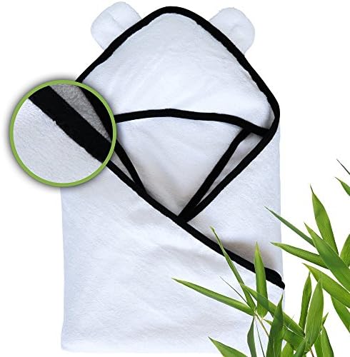Parent Desired Hooded Baby Bath Towel - Crafted from Naturally Soft Organic Bamboo for Sensitive Baby Skin, Also Great for Pets up to 25lbs, White with Black Trim
